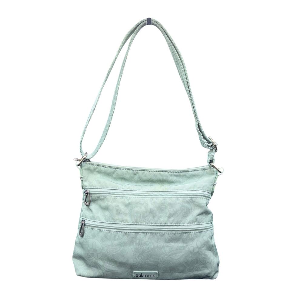 Sakroots Aqua Crossbody Shoulder Bag Nylon Floral Multi Zip Travel Boho